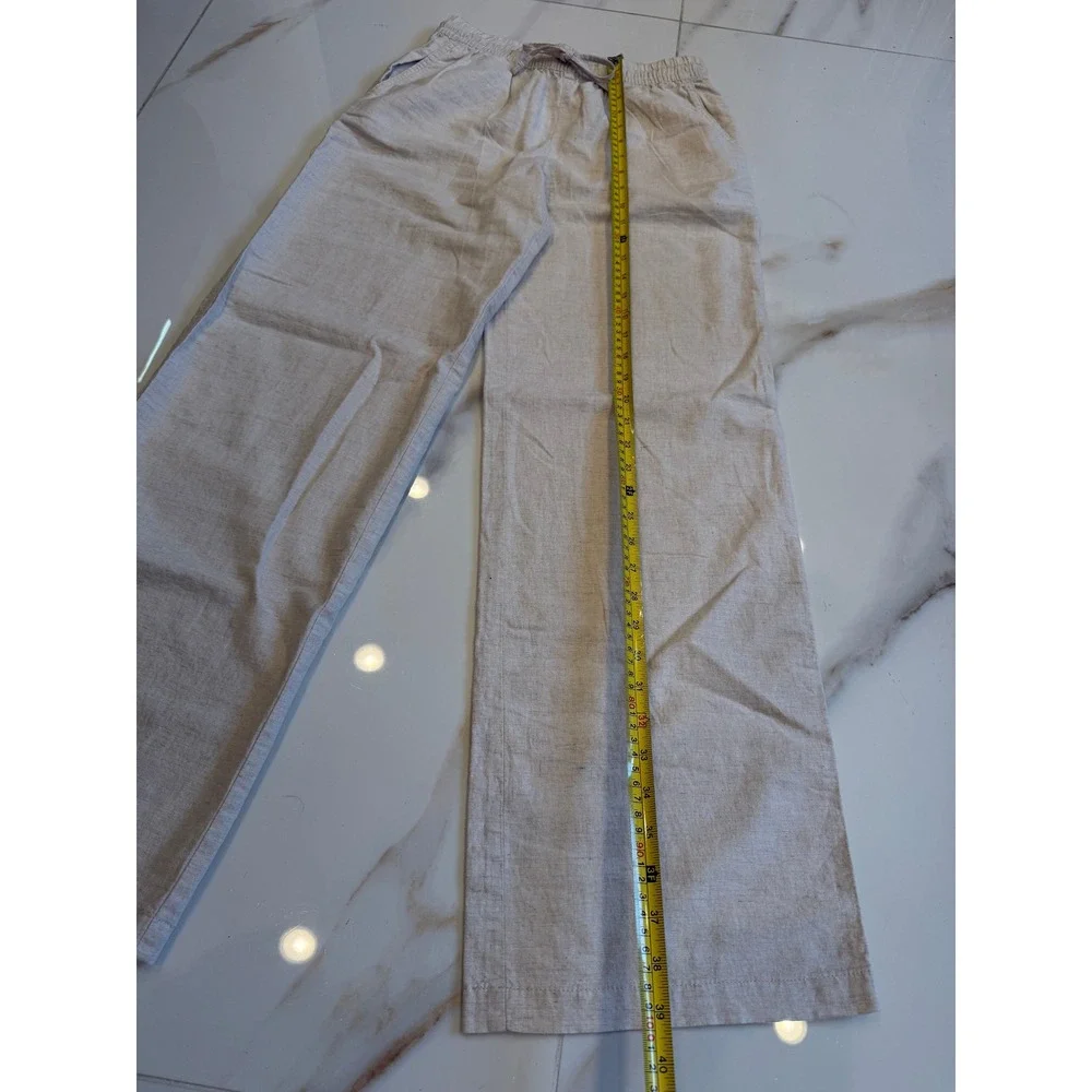 H&M Women Beige Linen Blend Wide Leg Elastic Waist Pants XS NWT 1209522 008